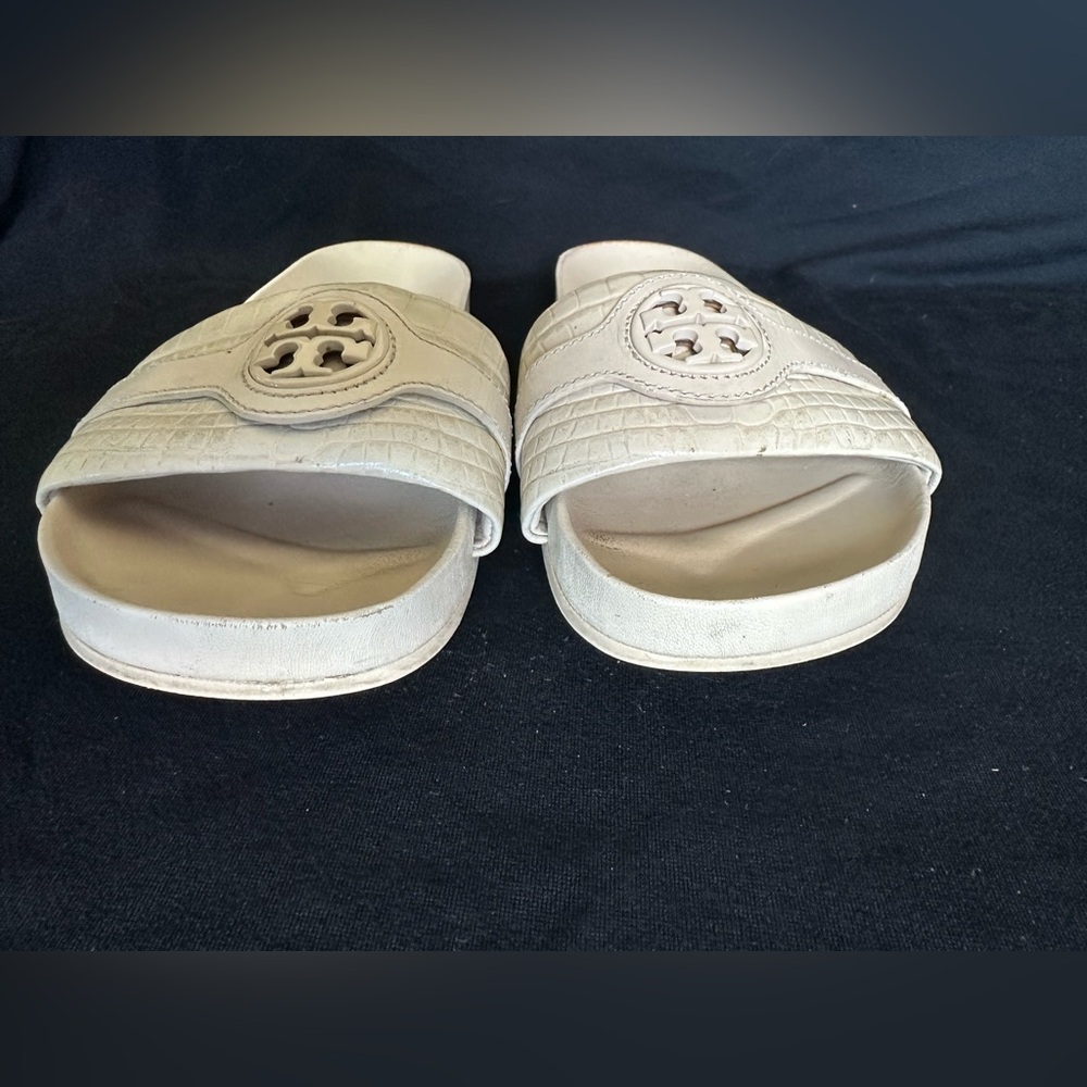 Tory Burch Carson Women's Beige Croc-Embossed Slide Sandals size 9 - Picture 4 of 16
